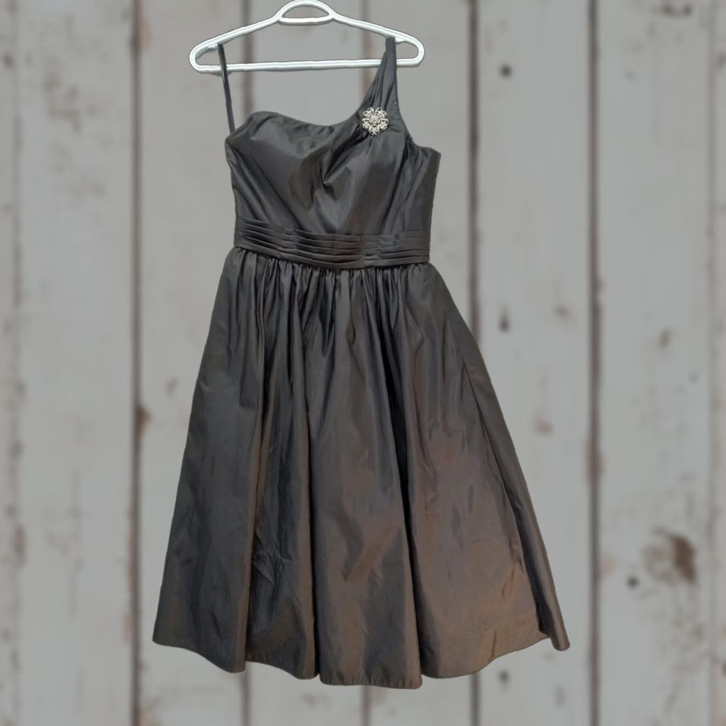 Vintage Mori Lee by Madeline Gardner Formal Dress Gown Black SZ 9/10 One Shoulder Strap Dress Midi Knee Length Womens Size M / US 6-8 / IT 42-44 - 1 Thumbnail
