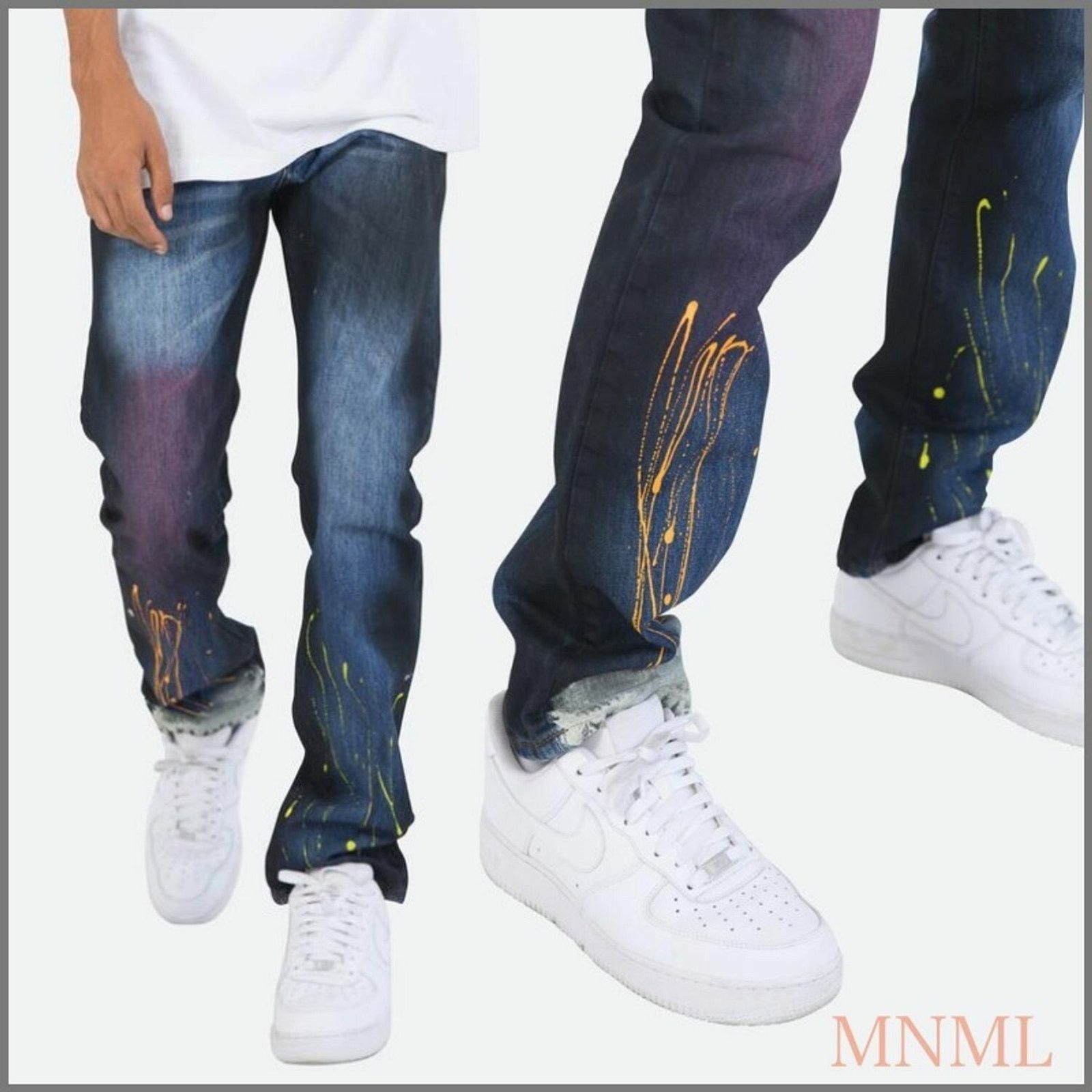 MNML MNML Black Paint Splatter Tapered Jeans (31×31) Distressed Size US 31 - 3 Thumbnail