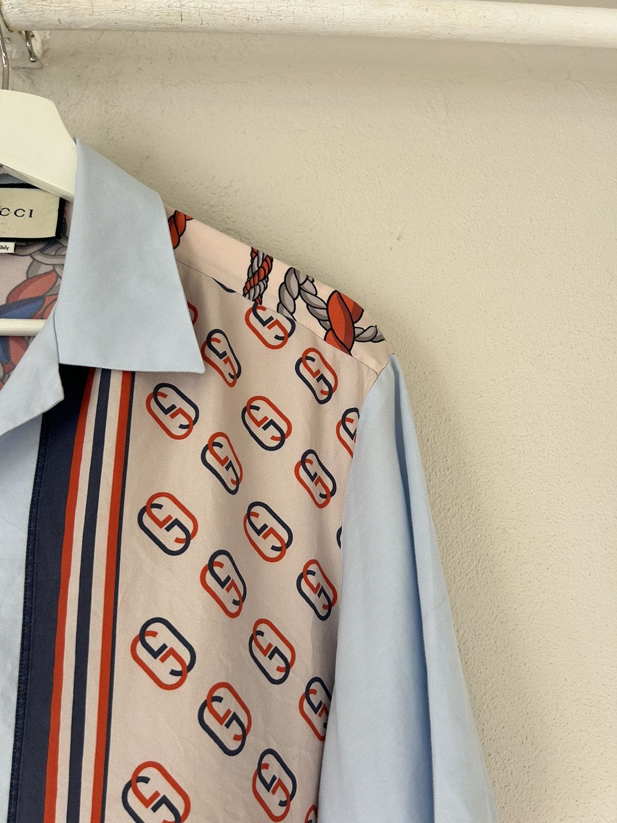 Gucci Light Blue Silk Panels Bowling Shirt Size US S / EU 44-46 / 1 - 5 Thumbnail