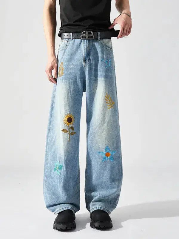 Japanese Brand Retro loose embroidered straight leg jeans Size US 32 / EU 48 - 1 Thumbnail