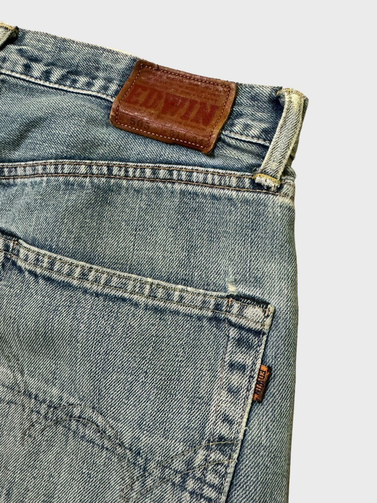 Japanese Brand Vintage Distressed Baggy Edwin 505 Selvedge Thrashed Jeans Size US 30 / EU 46 - 14 Thumbnail