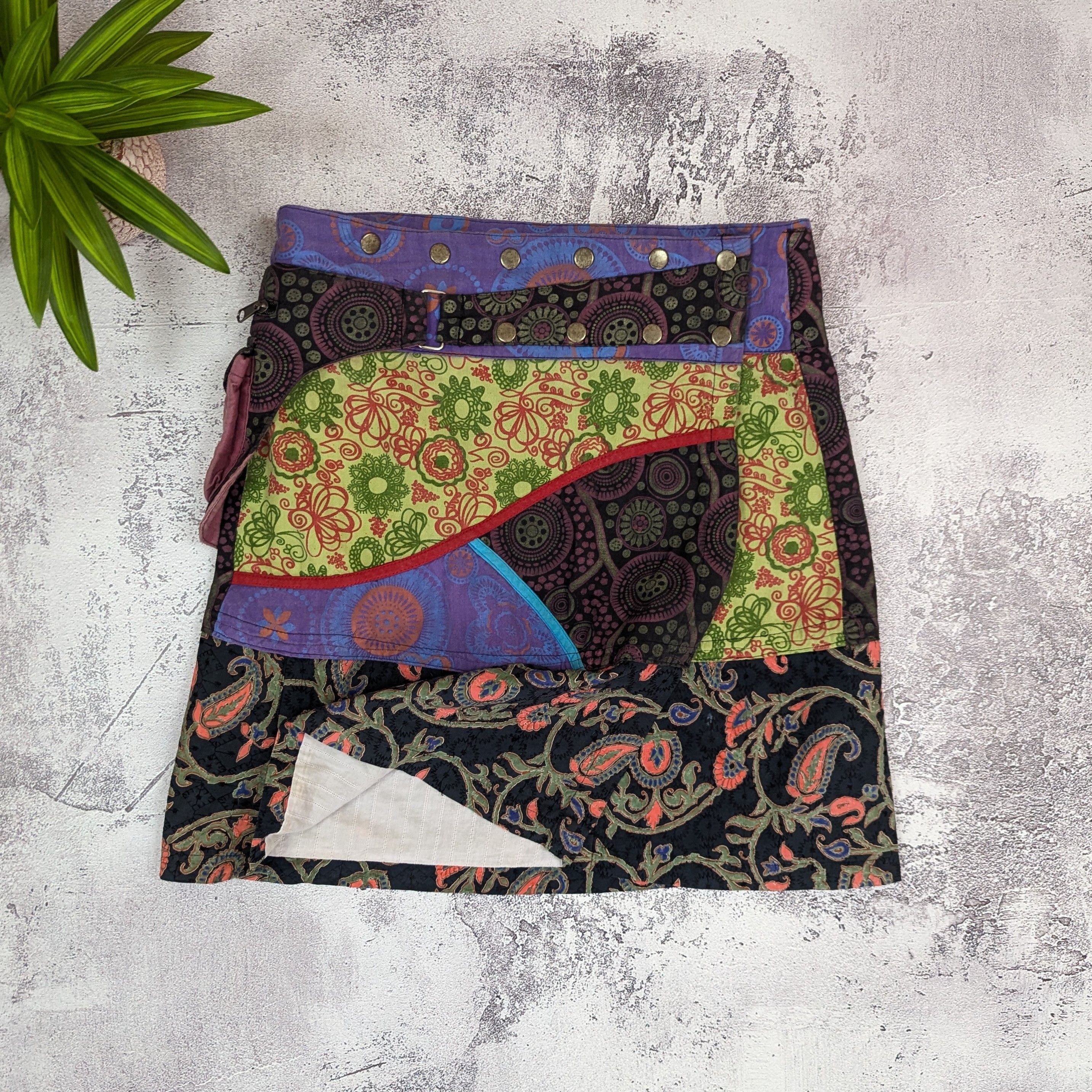 Japanese Brand VTG Japanese Patchwork Wrap Skirt Boho Fairy M/L Size 31" - 2 Thumbnail