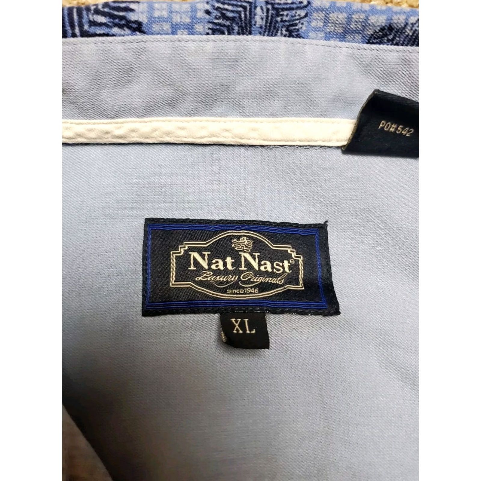 Nat Nast Nat Nast Shirt XL Mens Blue Silk Blend Geometric Tribal Short Sleeve Button Up Size US XL / EU 56 / 4 - 4 Thumbnail