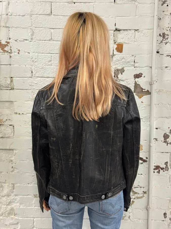 Daniele Alessandrini Daniele Alessandrini Eroded Black Leather Trucker Jacket Size S / US 4 / IT 40 - 6 Thumbnail