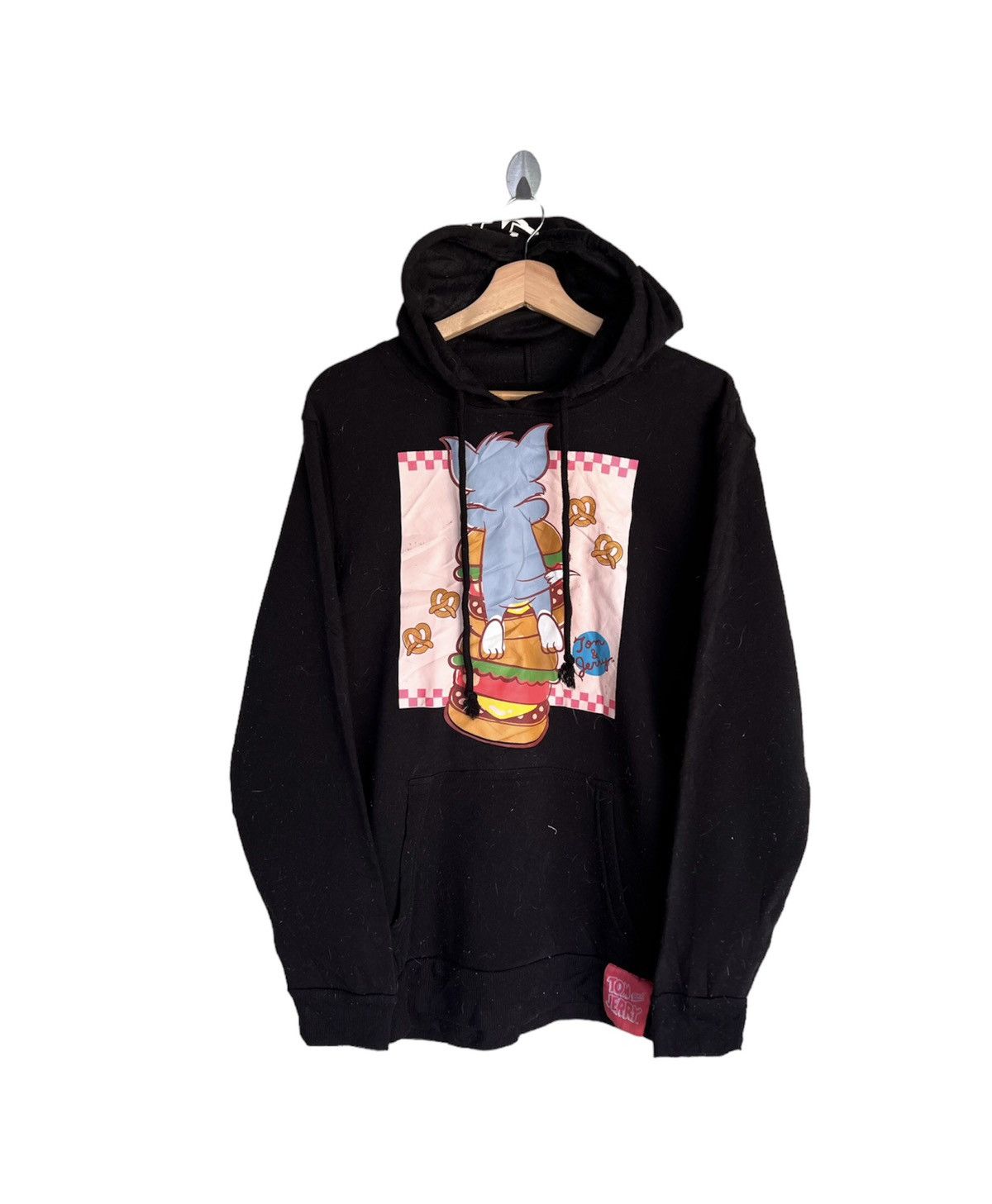 image of Cartoon Network x Vintage Tom And Jerry Cartoon Hoodies in Black, Men's (Size Medium)
