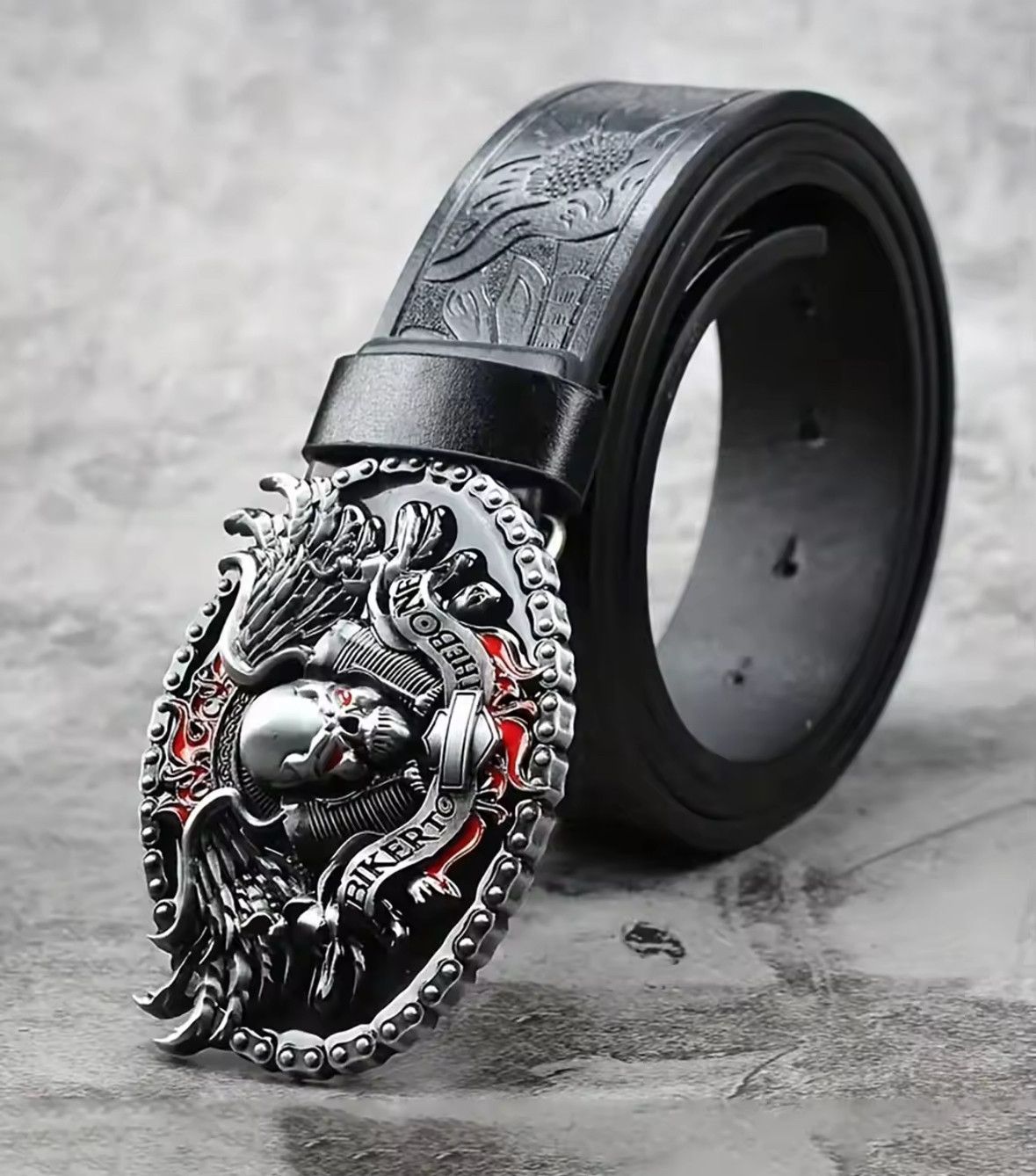 Japanese Brand Trendy Gothic Punk Cowboy Fire Skulls Big Buckle Belt Size 34 - 4 Thumbnail
