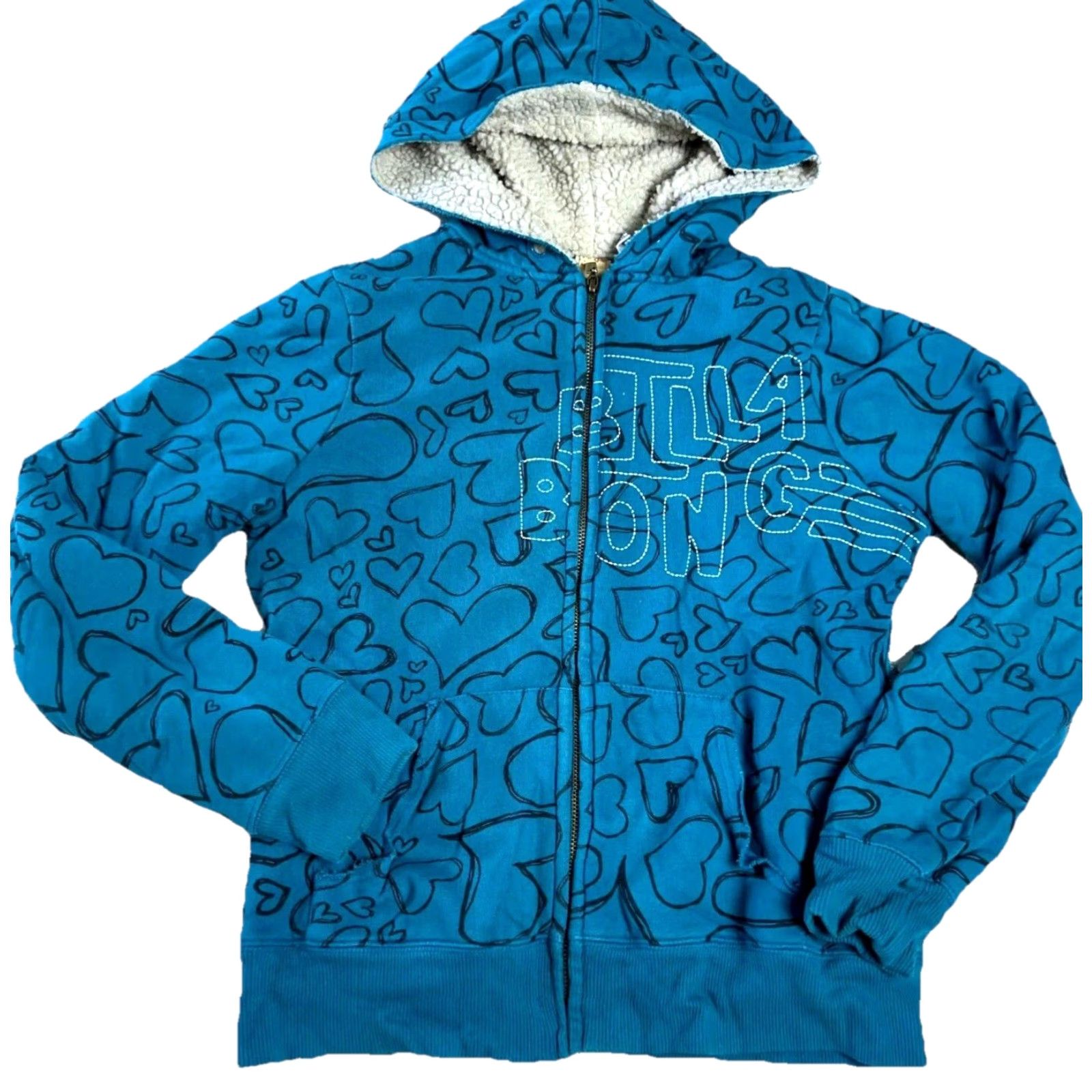 Billabong Vintage Billabong Hoodie Women M Teal Jacket Sherpa Lined Knit Hooded Full Zip Pockets Logo 90s Modern Classic Size M / US 6-8 / IT 42-44 - 2 Thumbnail