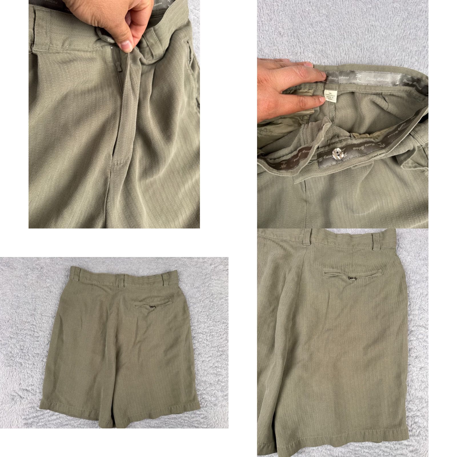 Tommy Bahama VINTAGE Tommy Bahama Womens Shorts Bermuda Casual Activewear Travel Green 100% Silk Herringbone Size 10 29x7 Size 32" / US 10 / IT 46 - 8 Thumbnail
