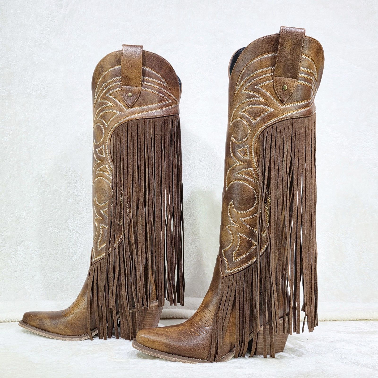 Other Tucker Embroidery Country Western Cowgirl Fringe Knee Boots Size US 7.5 / IT 37.5 - 7 Thumbnail