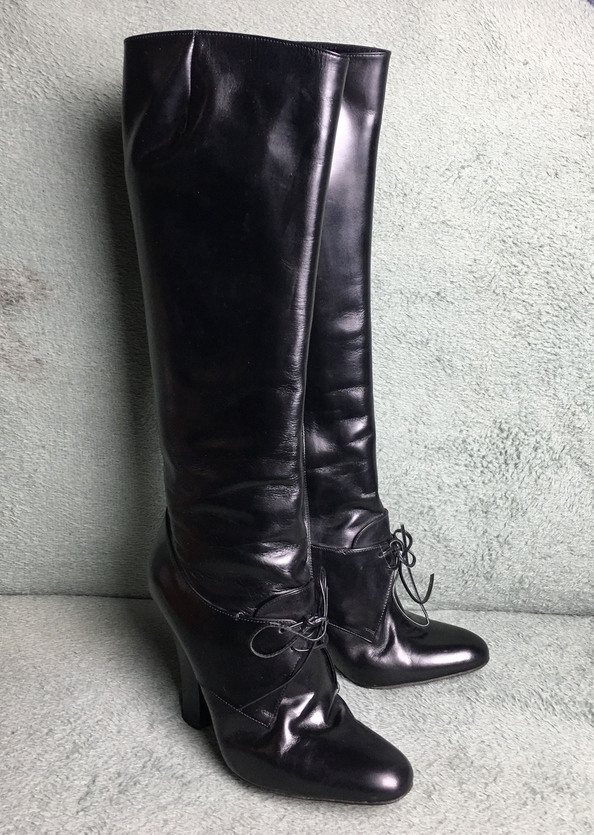 Yves Saint Laurent Yves Saint Laurent Black Patent Leather High Boots EU 38.5 Size US 8.5 / IT 38.5 - 2 Thumbnail
