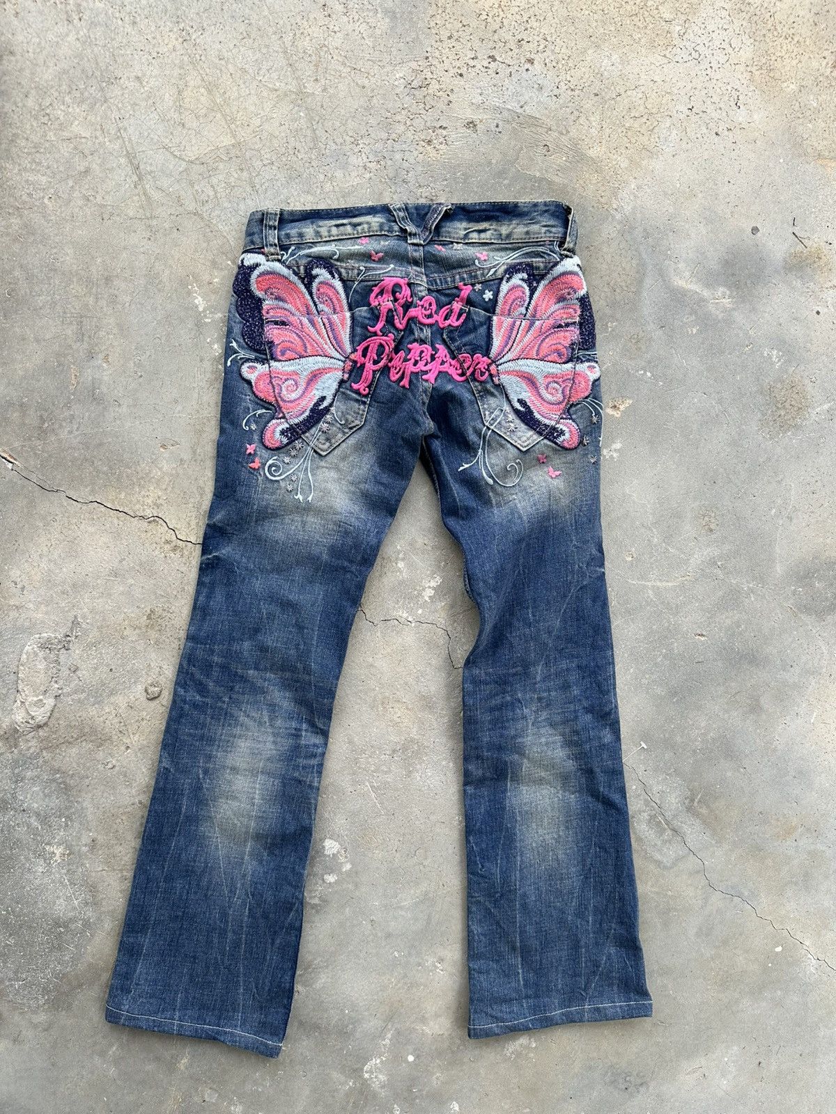 Japanese Brand Red Pepper Butterfly Flare Jeans Size 29" - 3 Thumbnail