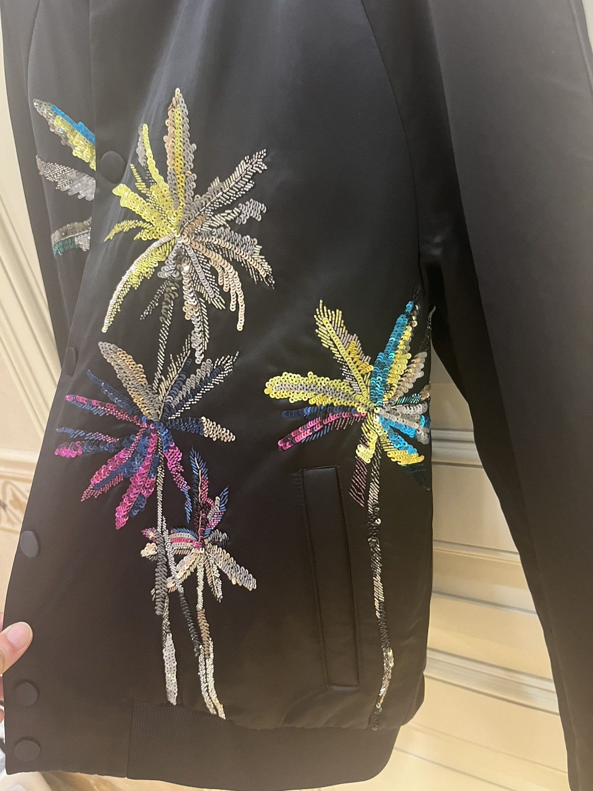 Valentino Viscose Bomber Jacket With Sequin Embroidered Palm trees Size US M / EU 48-50 / 2 - 16 Thumbnail