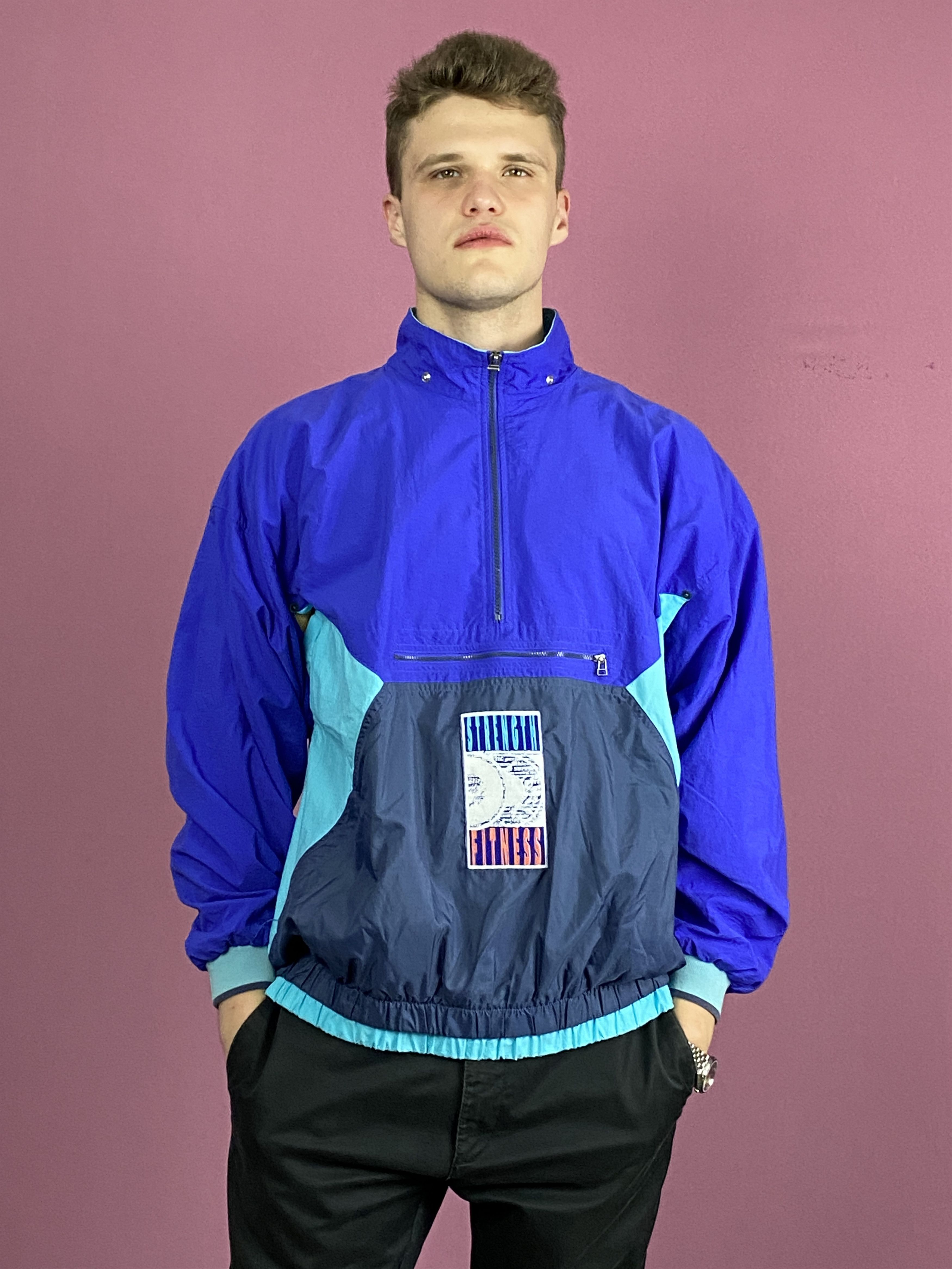 Nike × Vintage 80s Nike Strength Fitness Vintage Men's Windbreaker Jacket Size US L / EU 52-54 / 3 - 1 Thumbnail
