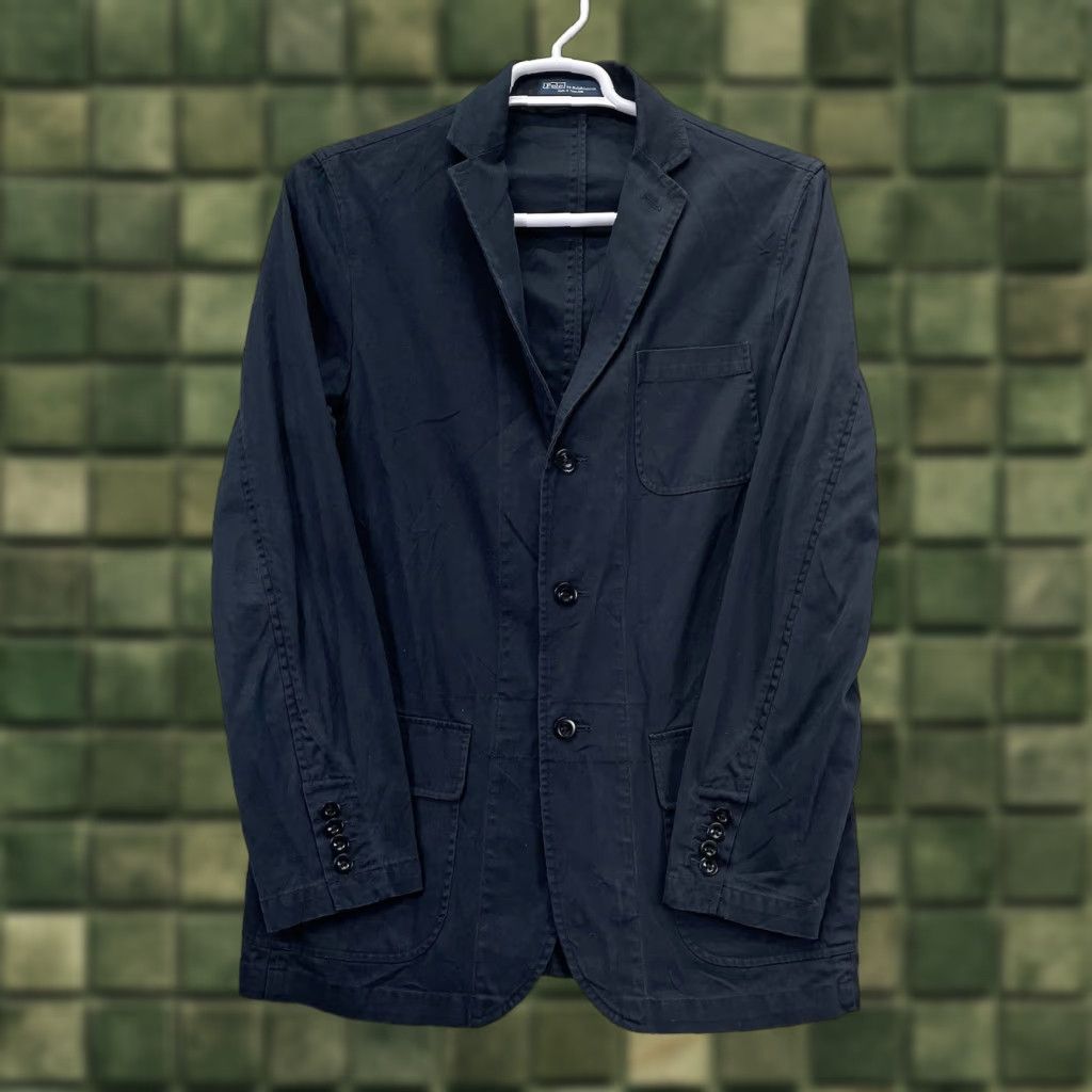 Polo Ralph Lauren Blazer Men 40L Jacket Notch Lapel Single-Breasted Two-Button 40 Chest Solid Blue Cotton Regular Size Type Regular Vintage No