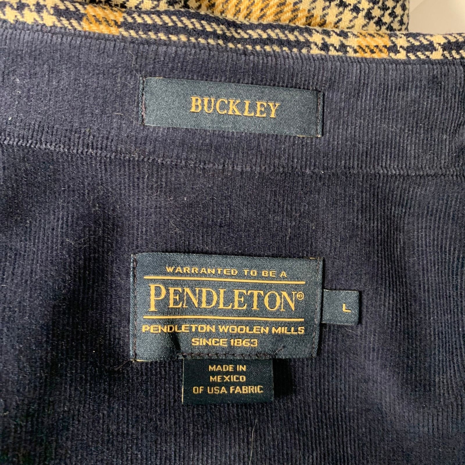 Pendleton PENDLETON L Navy Tan Houndstooth Wool Long Sleeve Shirt Size US L / EU 52-54 / 3 - 5 Thumbnail