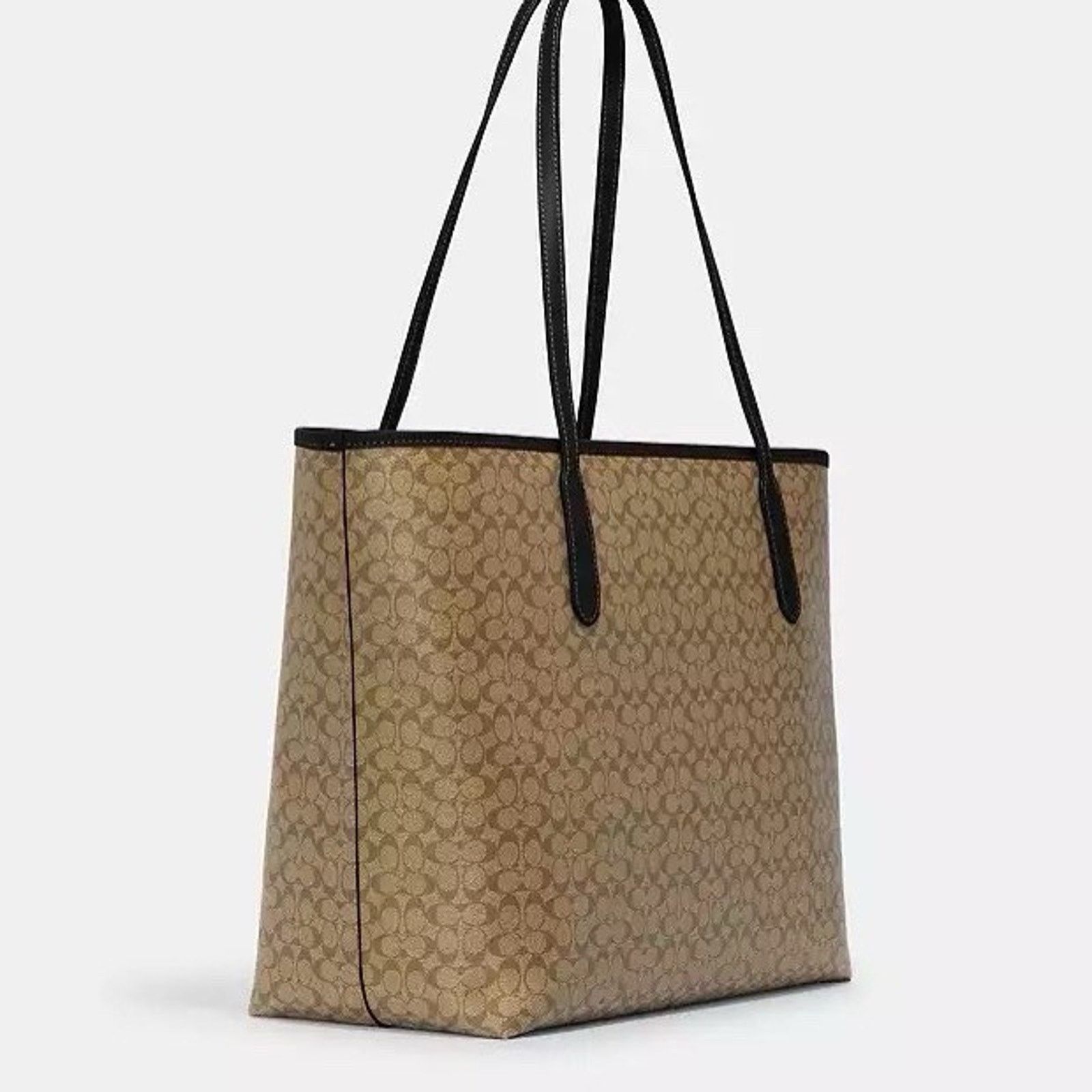 Coach NWT Coach CJ942 City Tote Khaki Brown Black Leather Bag Size ONE SIZE - 8 Thumbnail