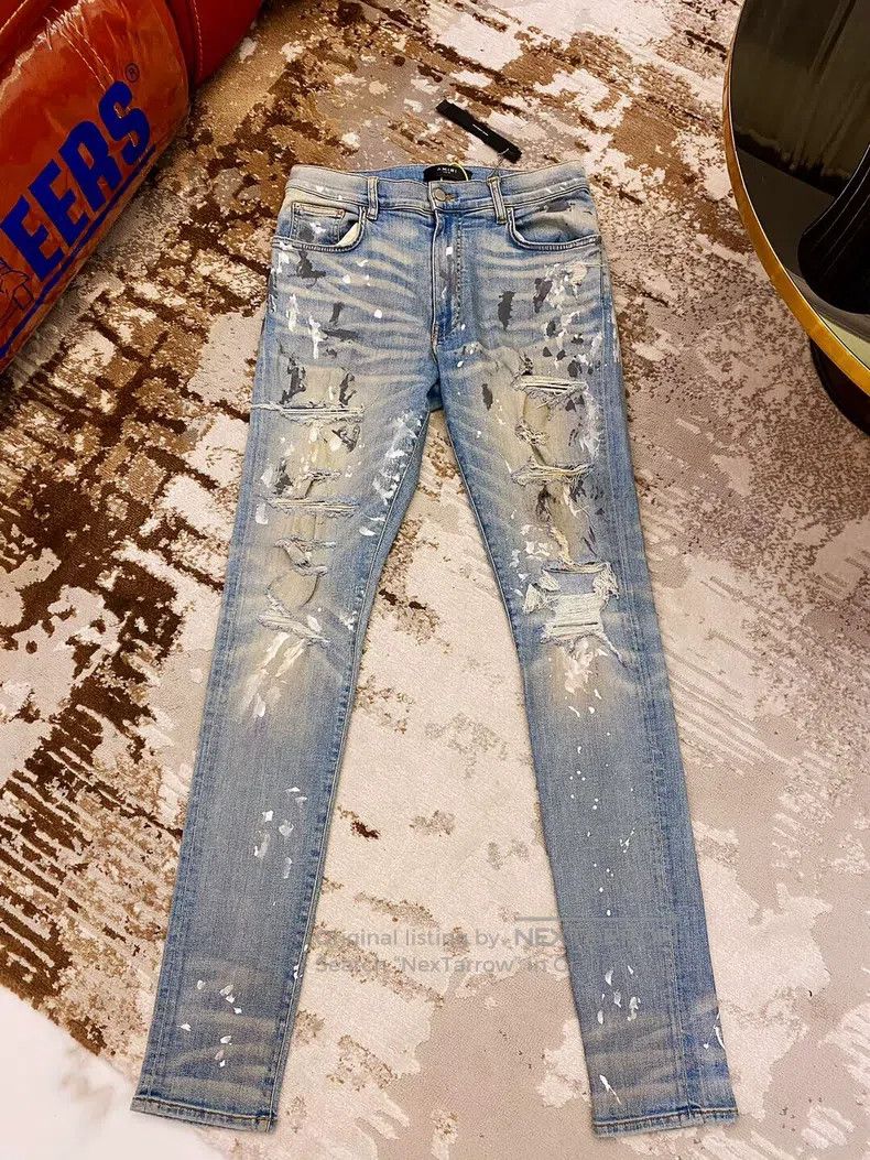 Amiri Amiri Blue Diamond Bottom Plaid Blue Jeans, Size 34 Size US 34 / EU 50 - 1 Thumbnail