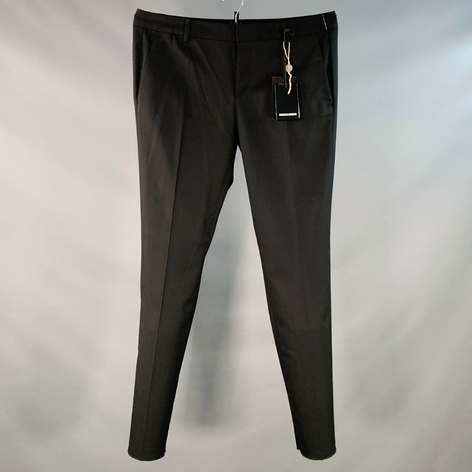 Dsquared2 Size L Black Virgin Wool Blend Flat Front Dress Pants Size US 34 / EU 50 - 1 Thumbnail