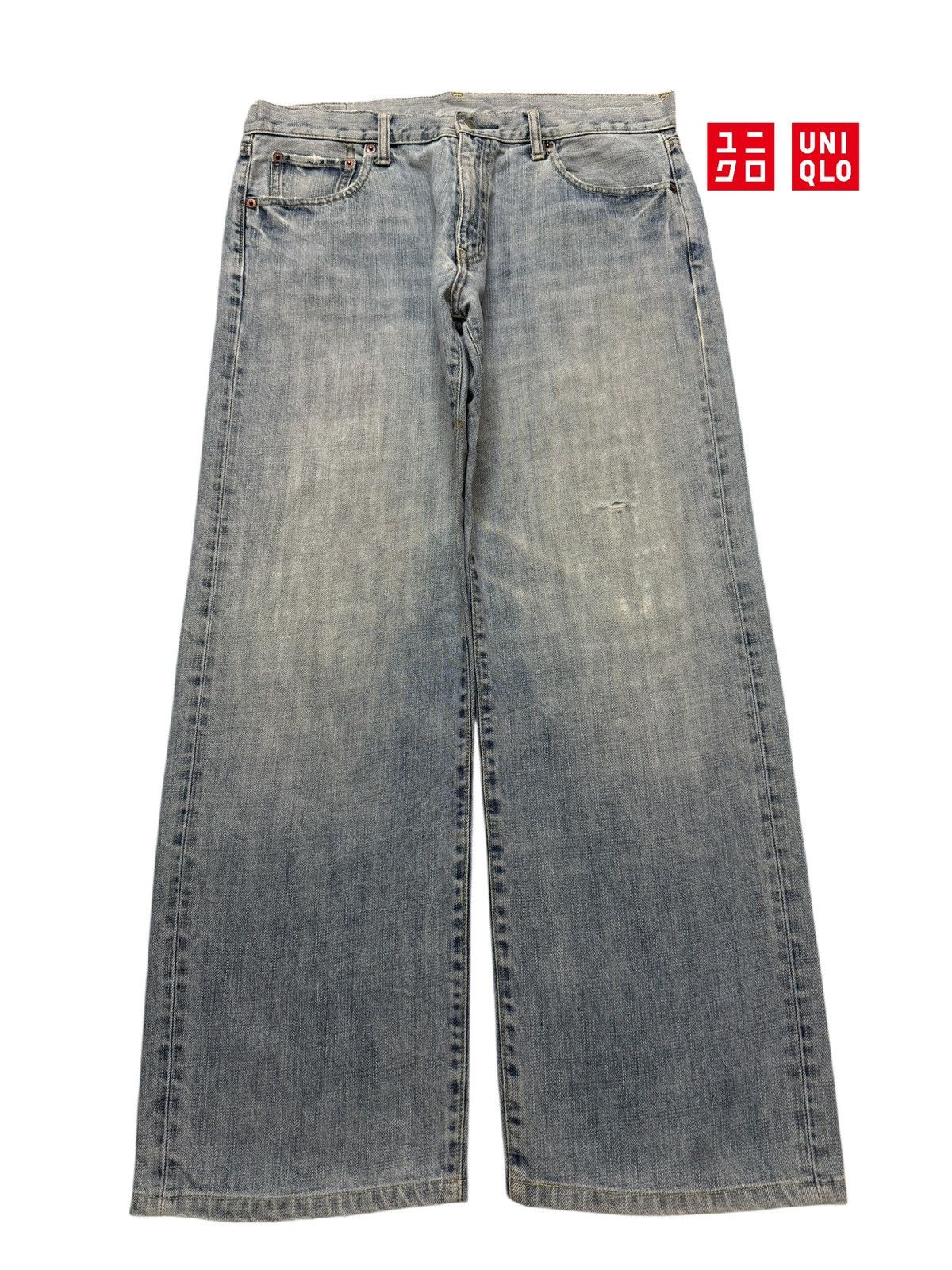 Uniqlo Vintage Y2K Japanese Uniqlo Blue Faded Wash Wide Leg Baggy Size US 34 / EU 50 - 1 Thumbnail
