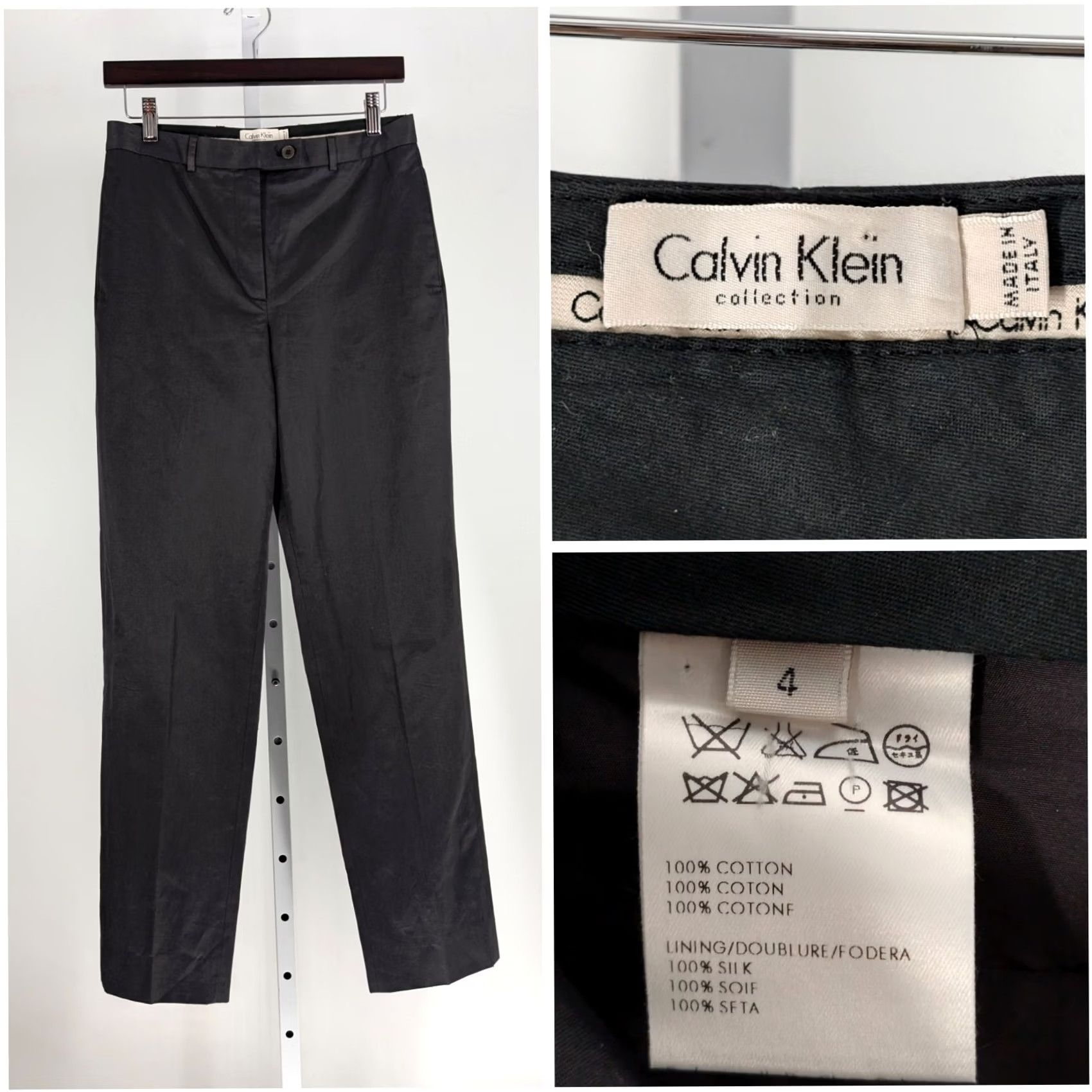 Calvin Klein VINTAGE Calvin Klein Collection Black Trousers Italy Silk Lined 100% Cotton 28x30 Y2K CK Collection Dress Pants Women Size 4 Black Size 27" / US 4 / IT 40 - 2 Thumbnail