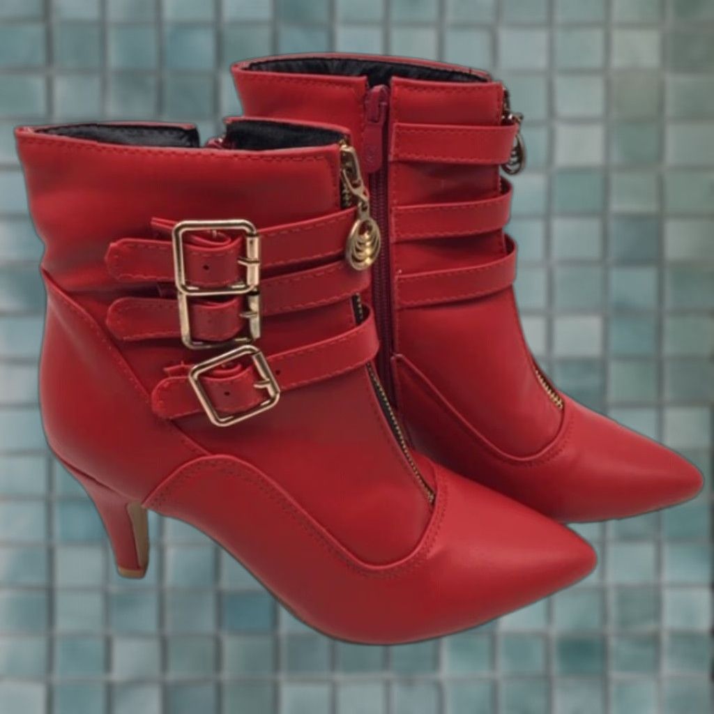 Vintage GF Sexy pointed toe stiletto heel boots - Buckle zipper short ankel boots Red Womens 6.5 US 37 EU Size 28" / US 6 / IT 42 - 1 Thumbnail
