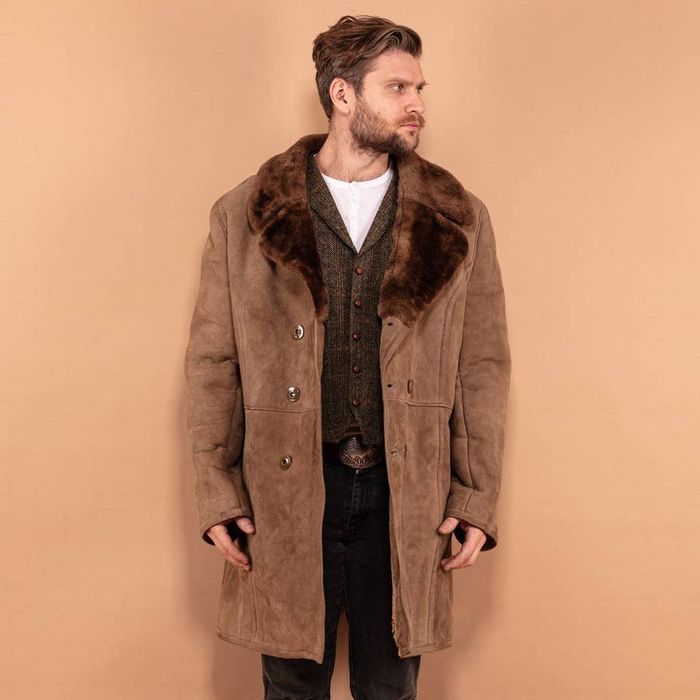 Sheepskin Coat Vintage 70s Men Heavy Sheepskin Coat in Light Brown ...