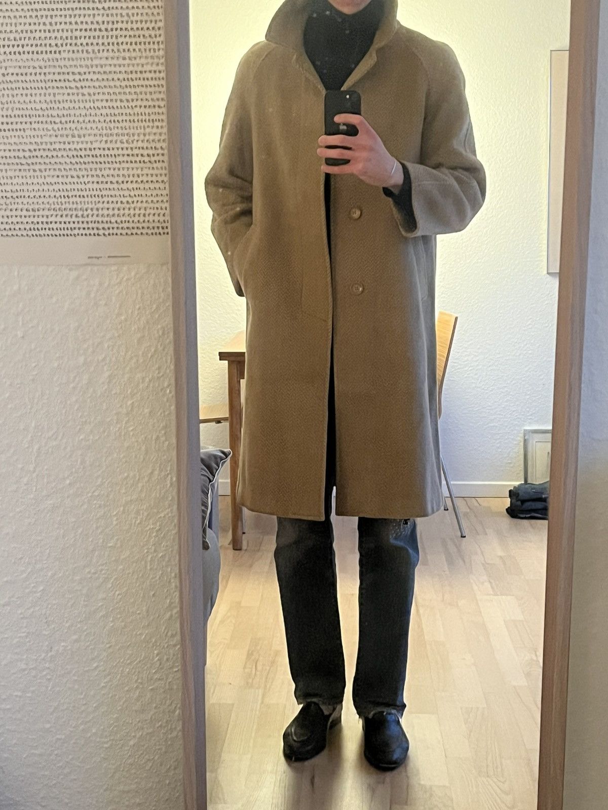 Vintage Beige Balmacaan Tweed Herringbone Overcoat Size US M / EU 48-50 / 2 - 7 Thumbnail