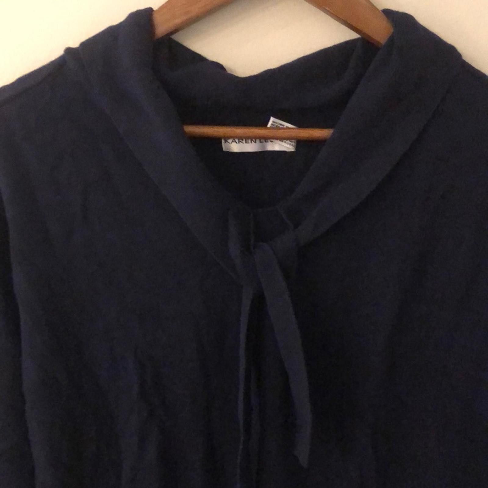 Other Karen Lessly Navy Crop Sweater v neck bow cotton blend SZ L Size L / US 10 / IT 46 - 2 Thumbnail
