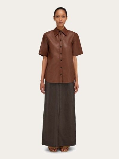 Salvatore Ferragamo o1s1rm0526 Nappa Shirt in Brown Size XS / US 0-2 / IT 36-38 - 3 Thumbnail