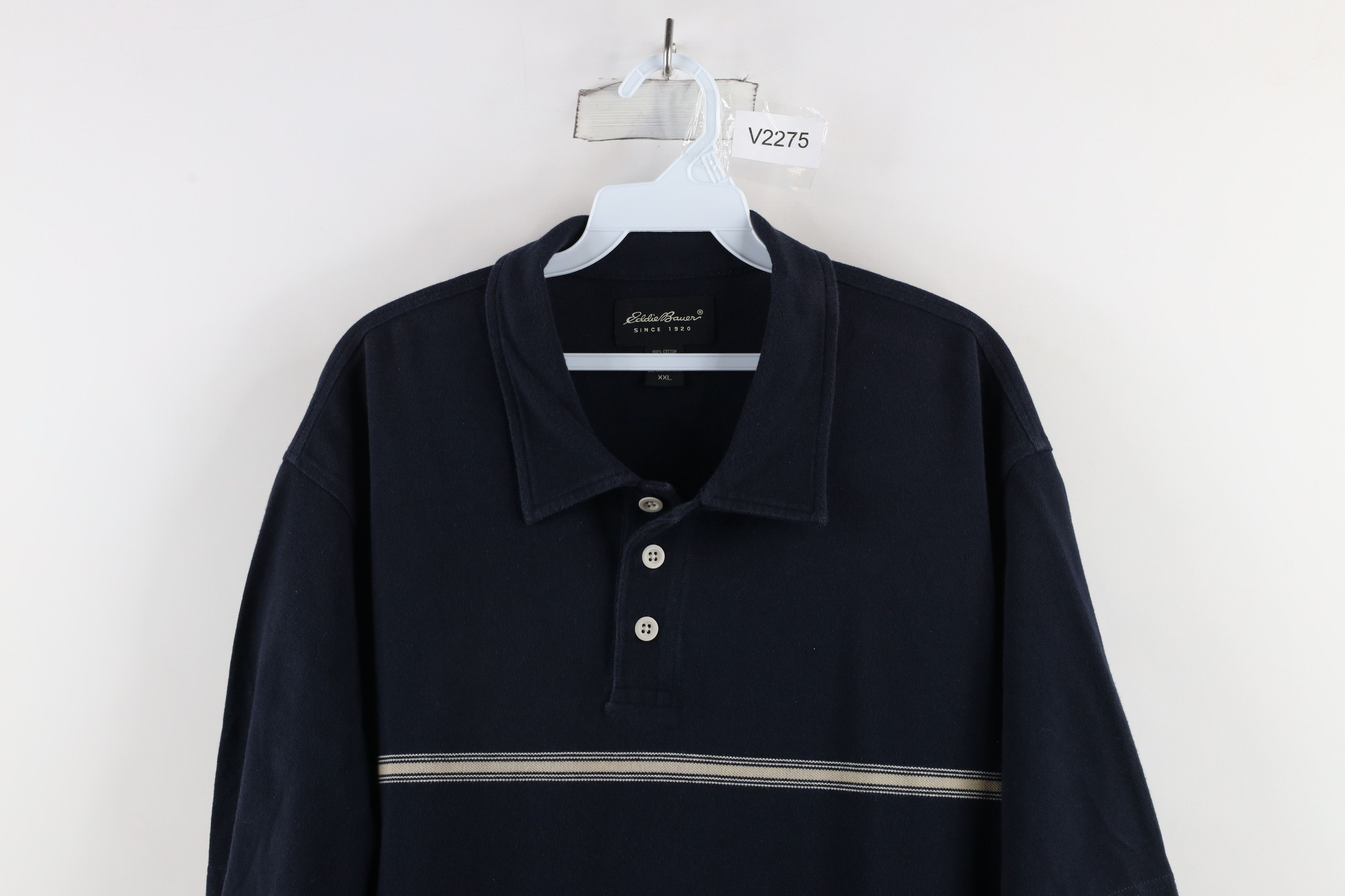 Eddie Bauer × Vintage Vintage 90s Eddie Bauer Collared Polo Shirt Navy Blue Size US XXL / EU 58 / 5 - 2 Thumbnail