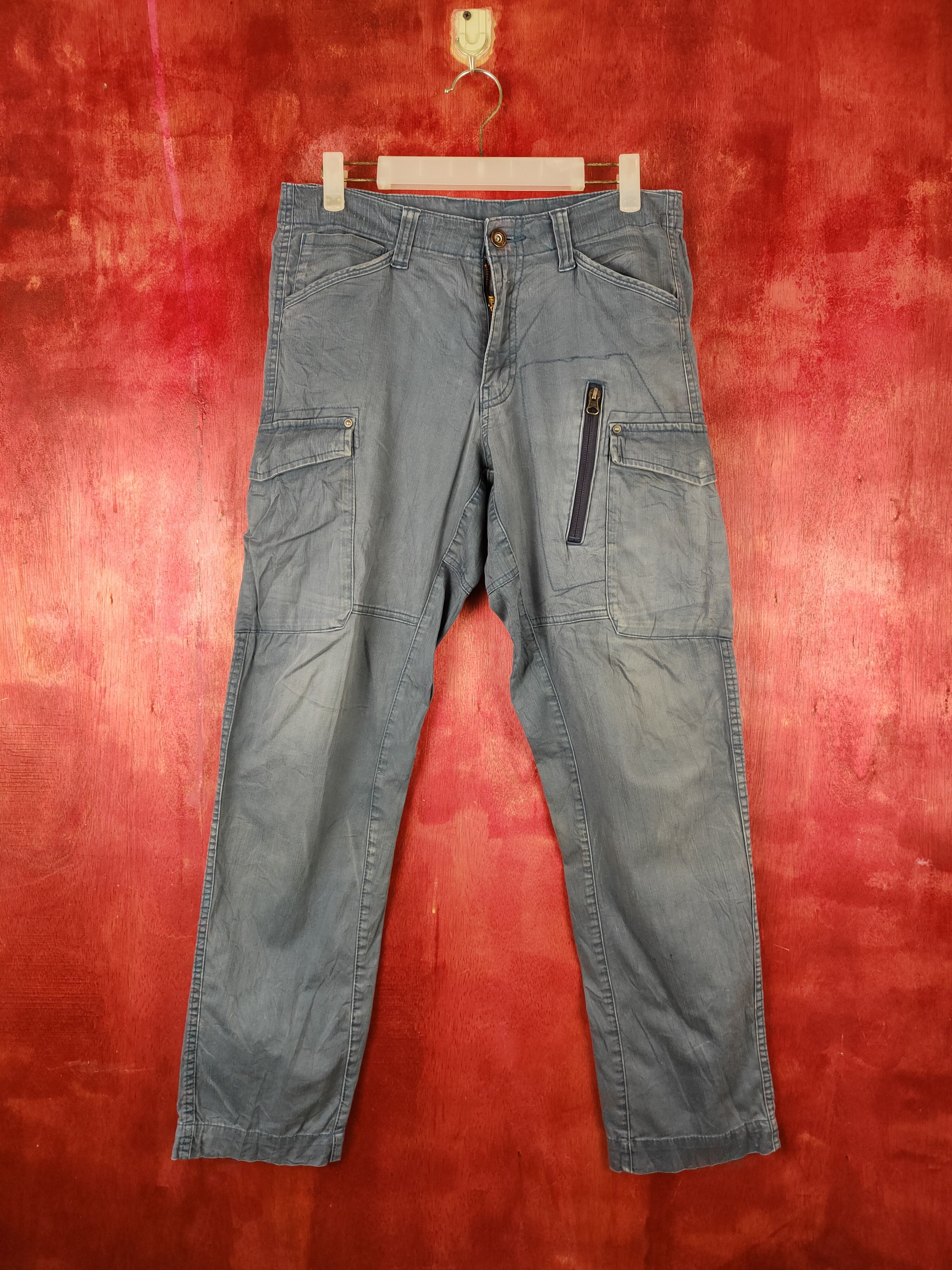 Japanese Brand Genba-Xebec Blue Multipocket Tactical Cargo Pants #S1304 Size US 31 - 1 Thumbnail