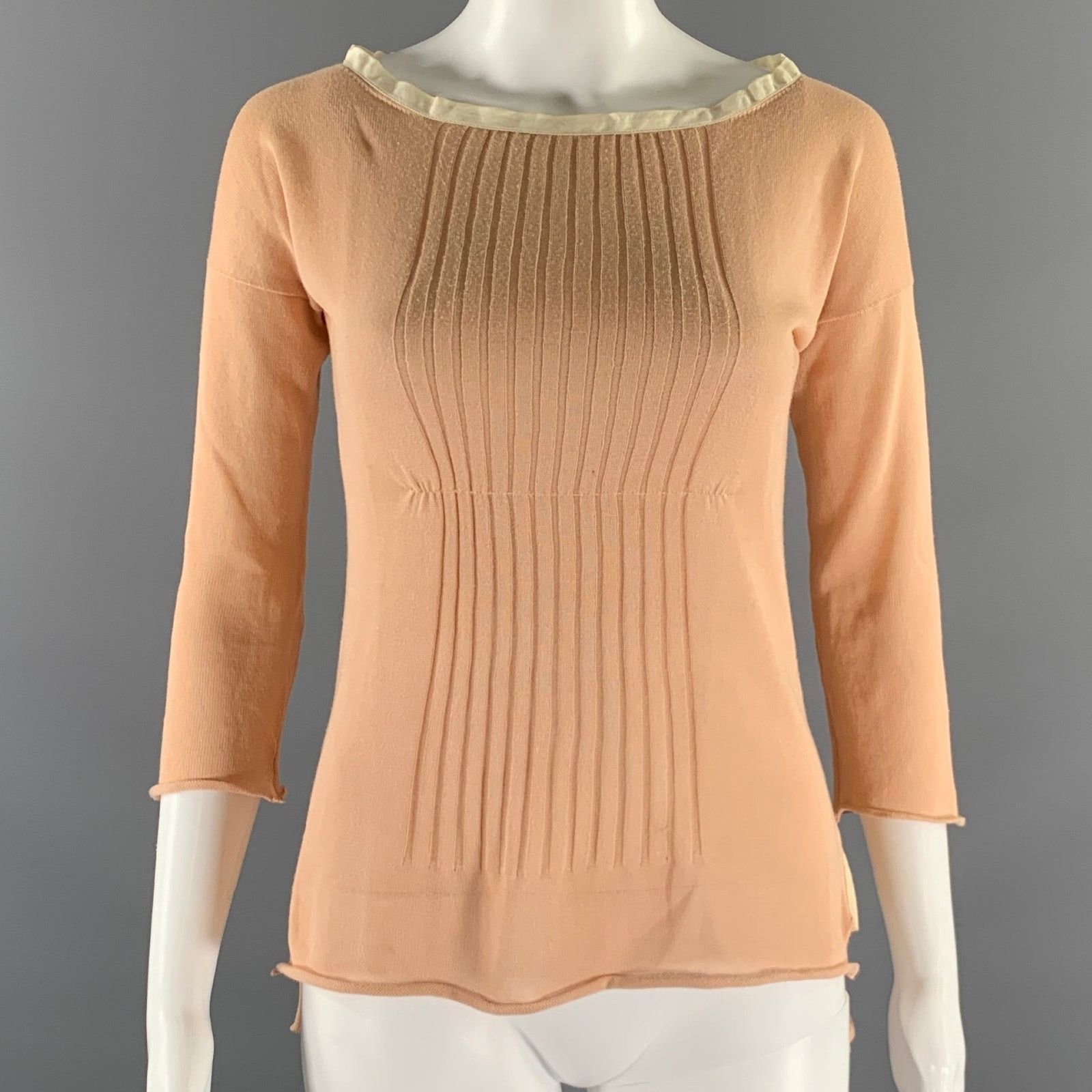 Prada PRADA Size 2 Tan Cream Cotton Stripe Scoop Neck Shirt Size XS / US 0-2 / IT 36-38 - 1 Thumbnail