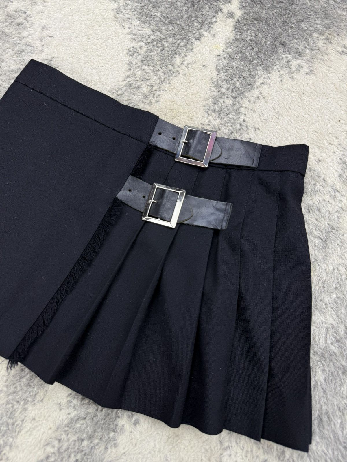 Beams Japan Beams Boy Leather Belt Pleated Mini Skirt Size 31" - 2 Thumbnail