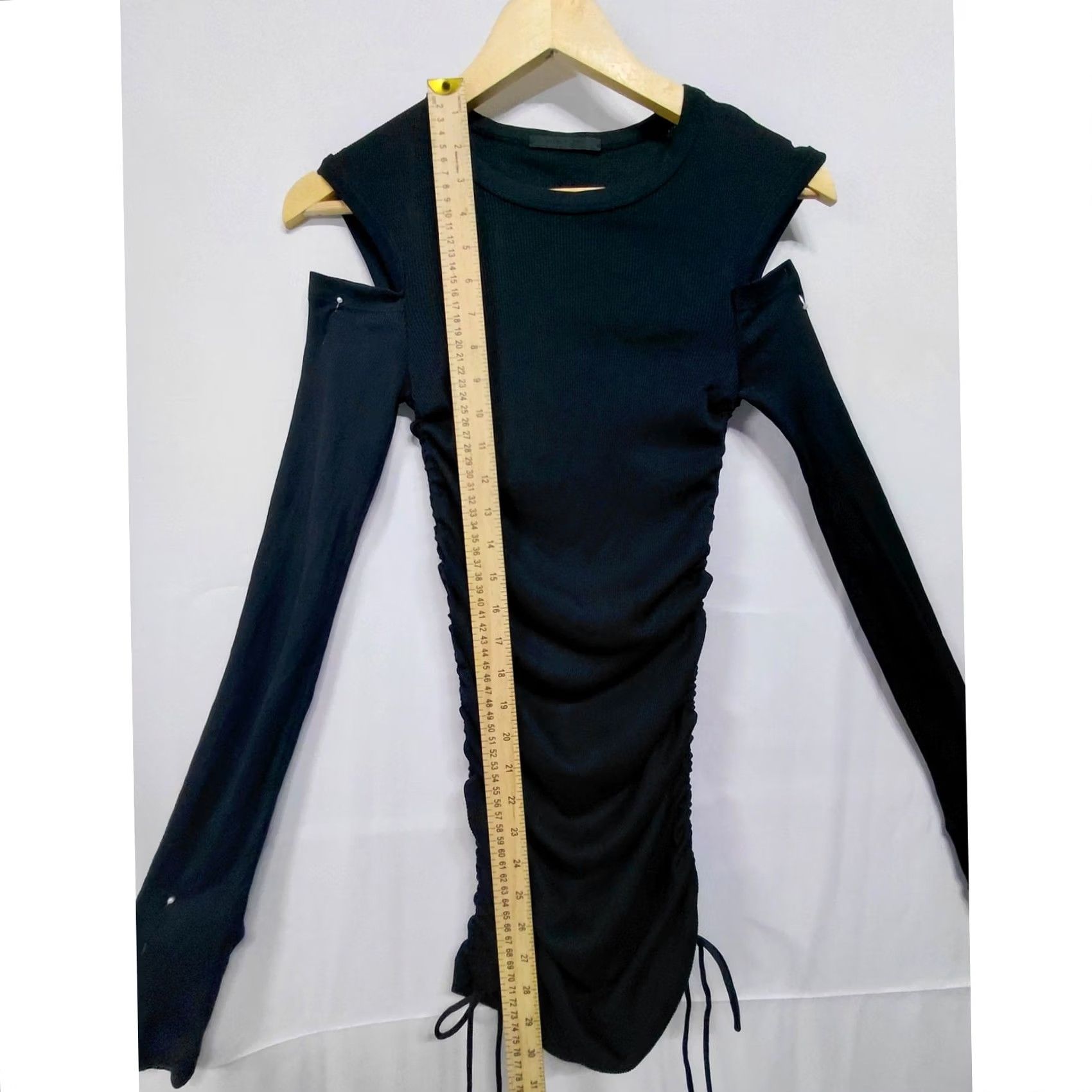 Helmut Lang Helmut Lang H1HW505 Black Ruched Long Sleeve Top Solid Knit Women Size S Size S / US 4 / IT 40 - 8 Thumbnail