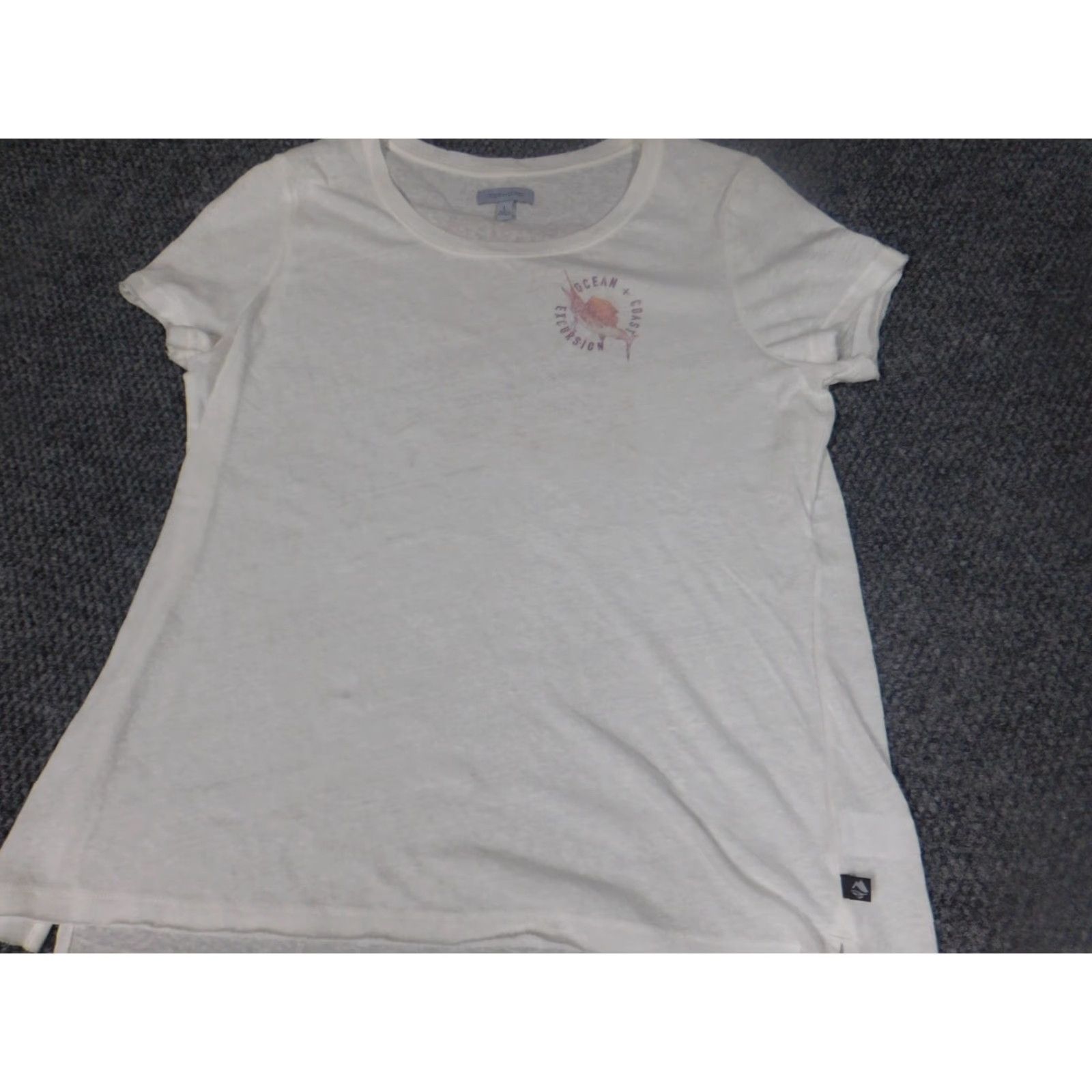 Vintage Ocean & Coast Blouse Womens L White Short Sleeve Crew Neck Button Fish Beach Casual Shirt Size L / US 10 / IT 46 - 3 Thumbnail