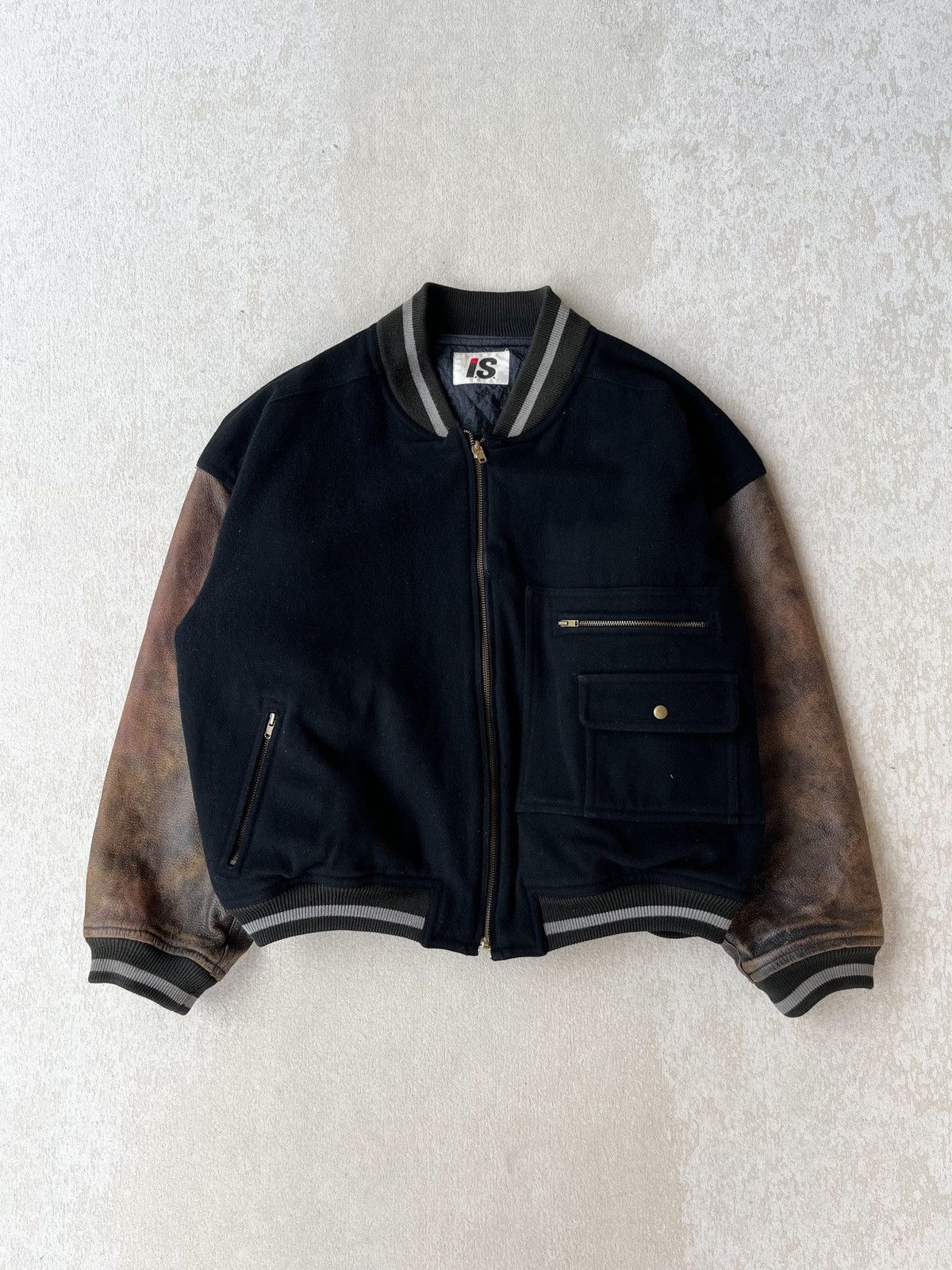 Issey Miyake 1980’s ISSEY MIYAKE Care label Wool/Leather Varsity Bomber Size US XL / EU 56 / 4 - 8 Thumbnail