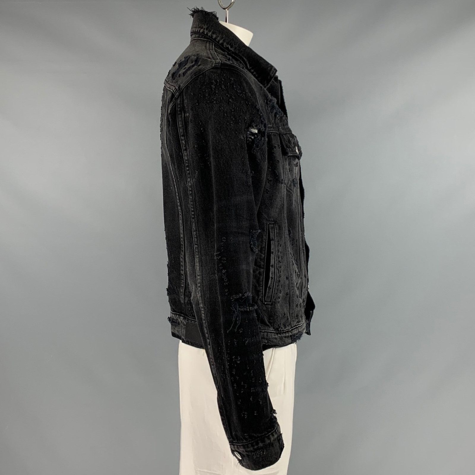 Amiri AMIRI Size XL Black Grey Distressed Cotton Trucker Jacket Size US XL / EU 56 / 4 - 3 Thumbnail