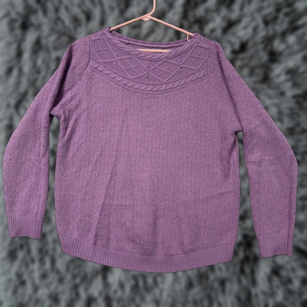 Croft & Barrow Croft & Barrow Sweater Womens L Lilac Lattice Cable Knit Cozy Preppy Grandmacore Size L / US 10 / IT 46 - 1 Thumbnail