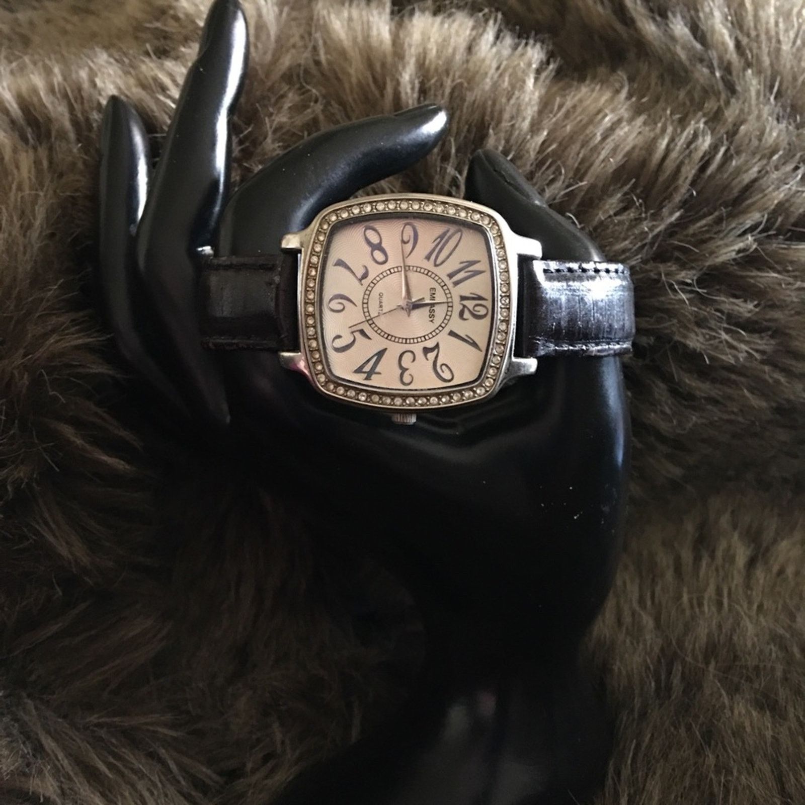 Jewelry Ladies Embassy black leather rhinestone watch Size ONE SIZE - 2 Thumbnail