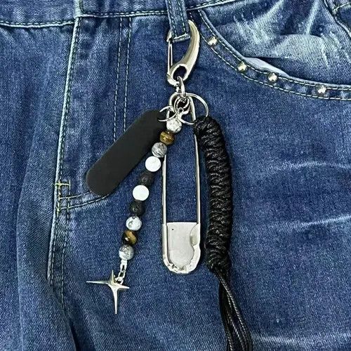 Jewelry 77Black Beaded Tassel Keychain with Silver Safety Pin Charm Size ONE SIZE - 7 Thumbnail