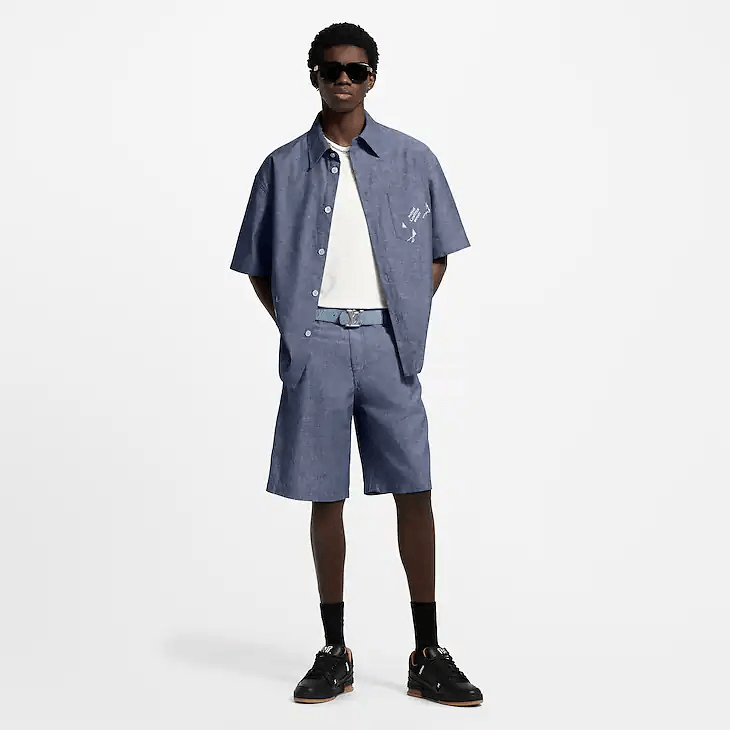 Embroidered Chambray Short-Sleeved Shirt