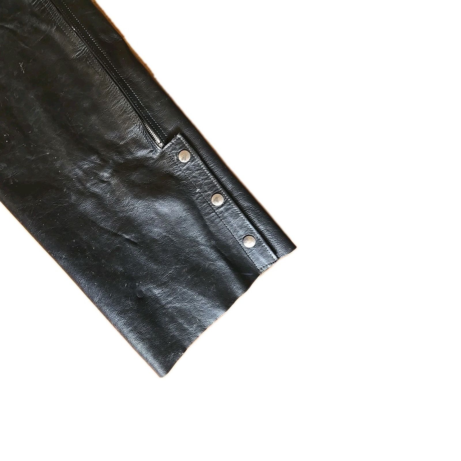Vintage Black Leather Chaps Medium Waist size 32-38- Zipper Snaps Size US 33 - 3 Thumbnail