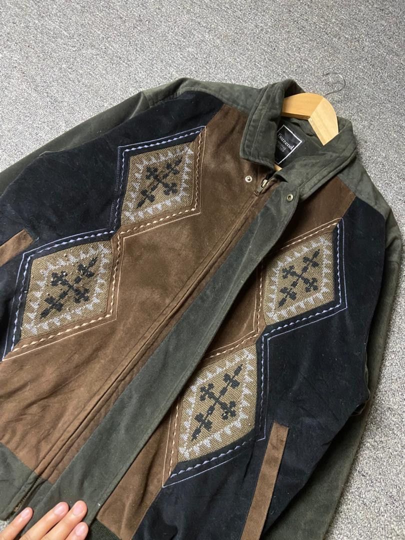 Japanese Brand Tauzend Brand Geometric Embroidered Suede Jacket (175) Size US L / EU 52-54 / 3 - 6 Thumbnail