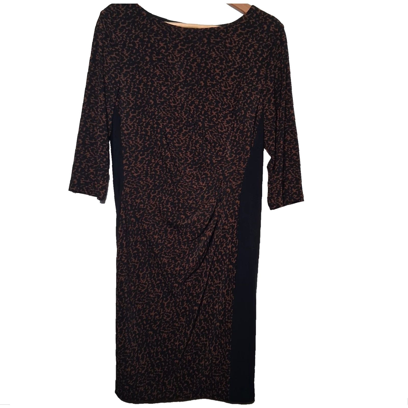 Ralph Lauren Lauren Ralph Lauren Dress 16P Petite Brown Black Bodycon Sheath 3/4 Sleeve Knit/Polyster Blend Mature Office Party Cocktail Knee Length Womens Size XXL / US 16-18 / IT 52-54 - 2 Thumbnail