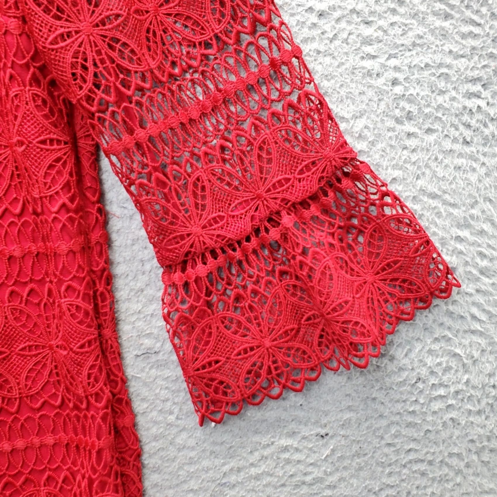 Talbots Talbots Blouse Womens L Red Floral Lace 3/4 Bell Sleeve Side Zip Vintage: No Size L / US 10 / IT 46 - 3 Thumbnail