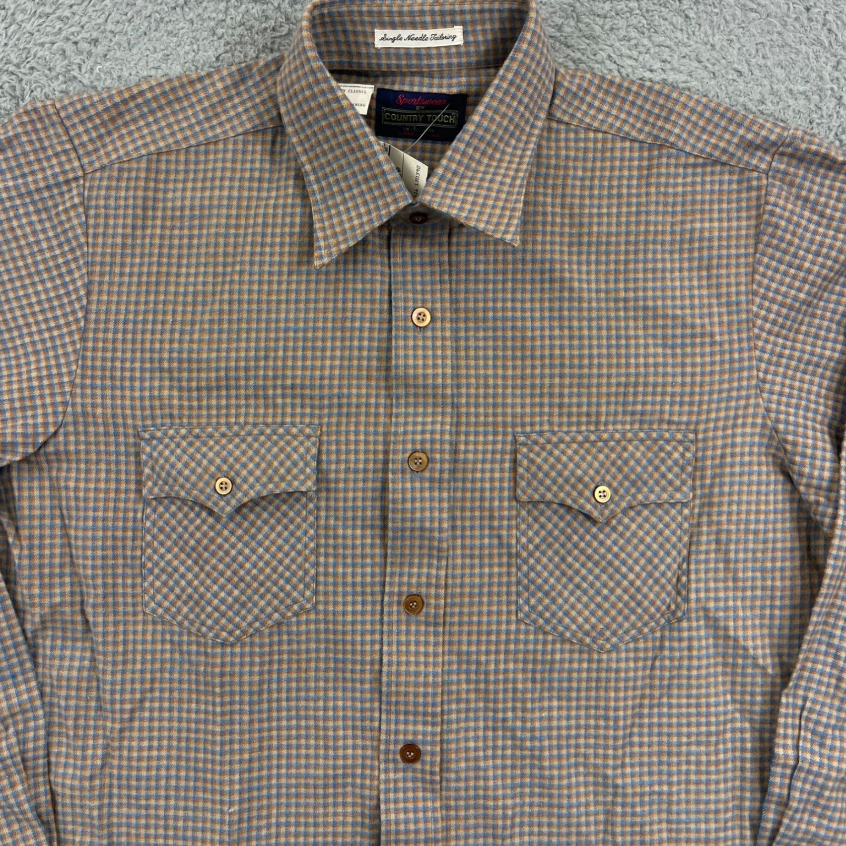 Vintage VINTAGE Country Touch Shirt Men Large Plaid Button Up Flannel Pocket Beige Cotton 80s 90s Bohemian Western NWT Size US L / EU 52-54 / 3 - 3 Thumbnail