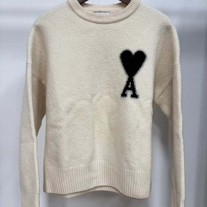 AMI AMI Women's White Knitted Sweater with Heart Logo 0089 Size XL / US 12-14 / IT 48-50 - 1 Thumbnail