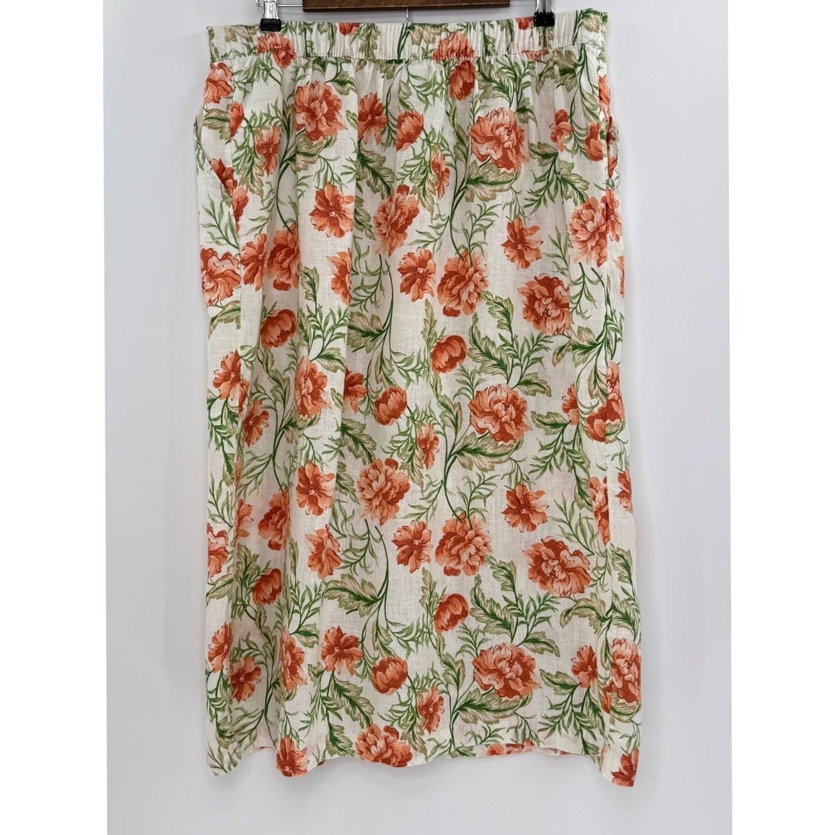 Joie VINTAGE Joie Skirt, Linen, Midi, Floral, White, XL, Pockets, Wrap, Bohemian, Coastal, Summer, Womens Size 40" / US 18 - 5 Thumbnail