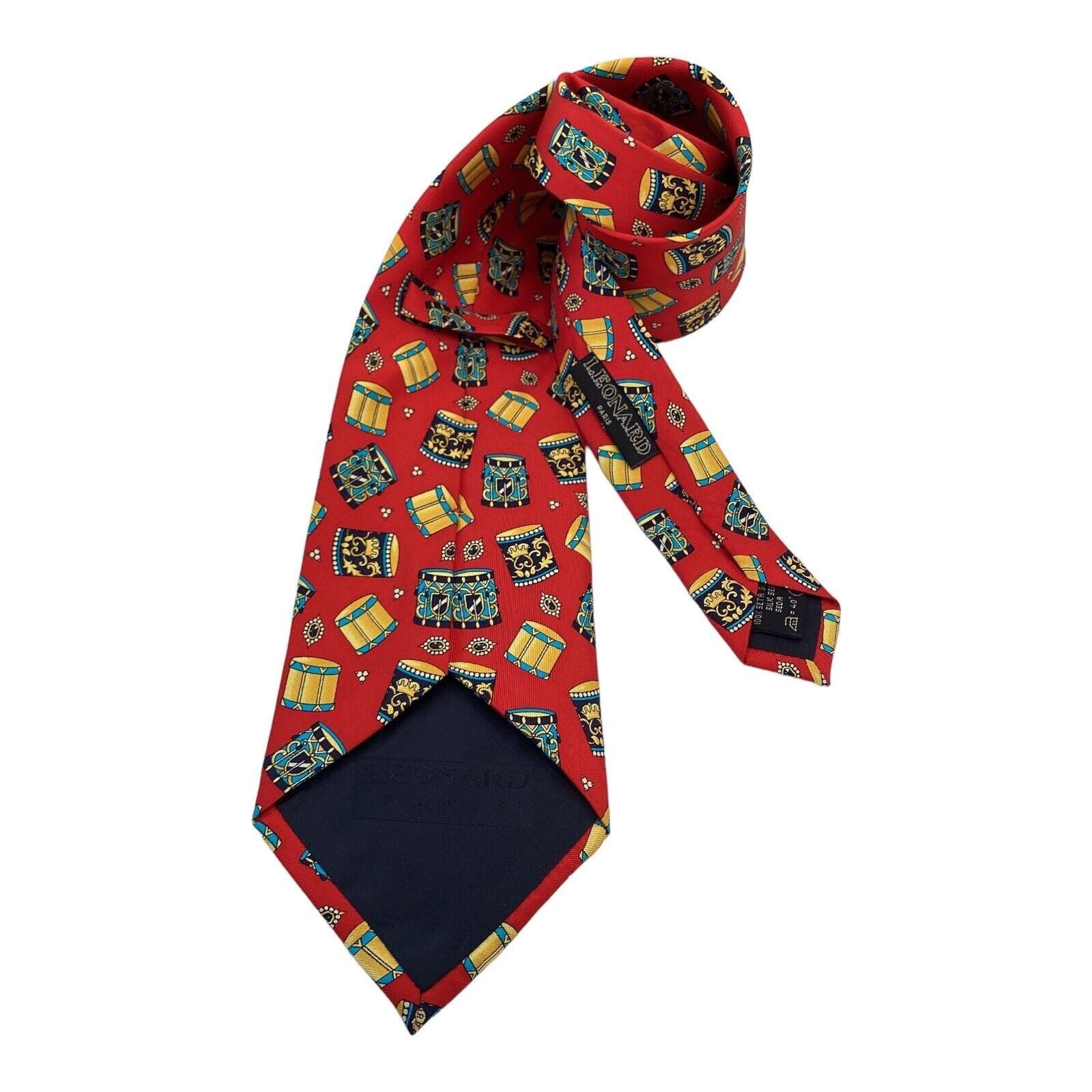 Leonard Paris LEONARD PARIS Red Drum Print Luxury Silk Tie Made In Italy Size ONE SIZE - 2 Thumbnail
