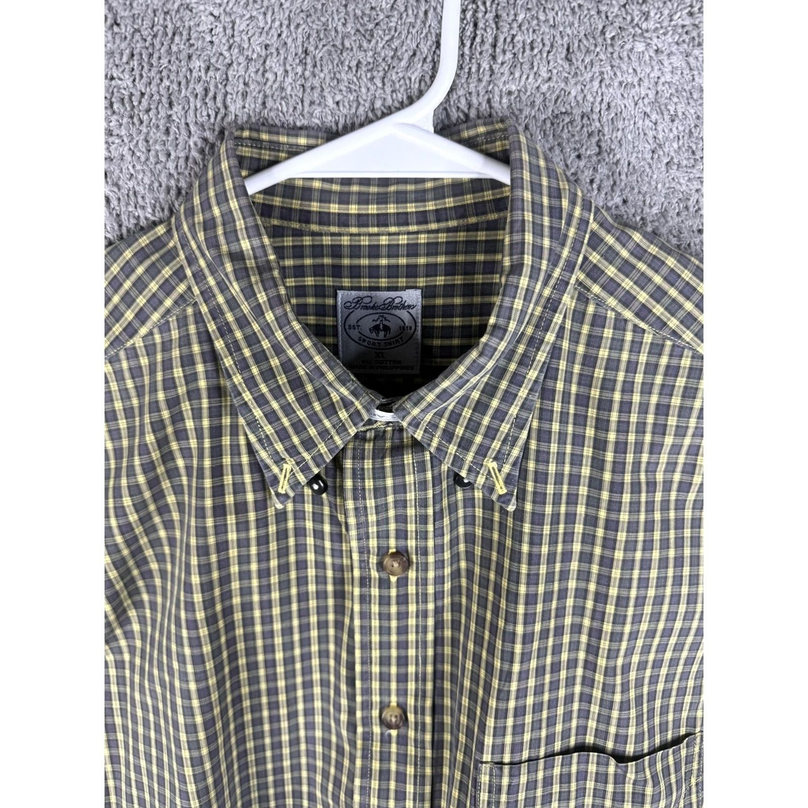 Brooks Brothers Brooks Brothers Shirt Mens XL Yellow Gray Plaid Button Down Cotton Long Sleeve Size US XL / EU 56 / 4 - 6 Thumbnail